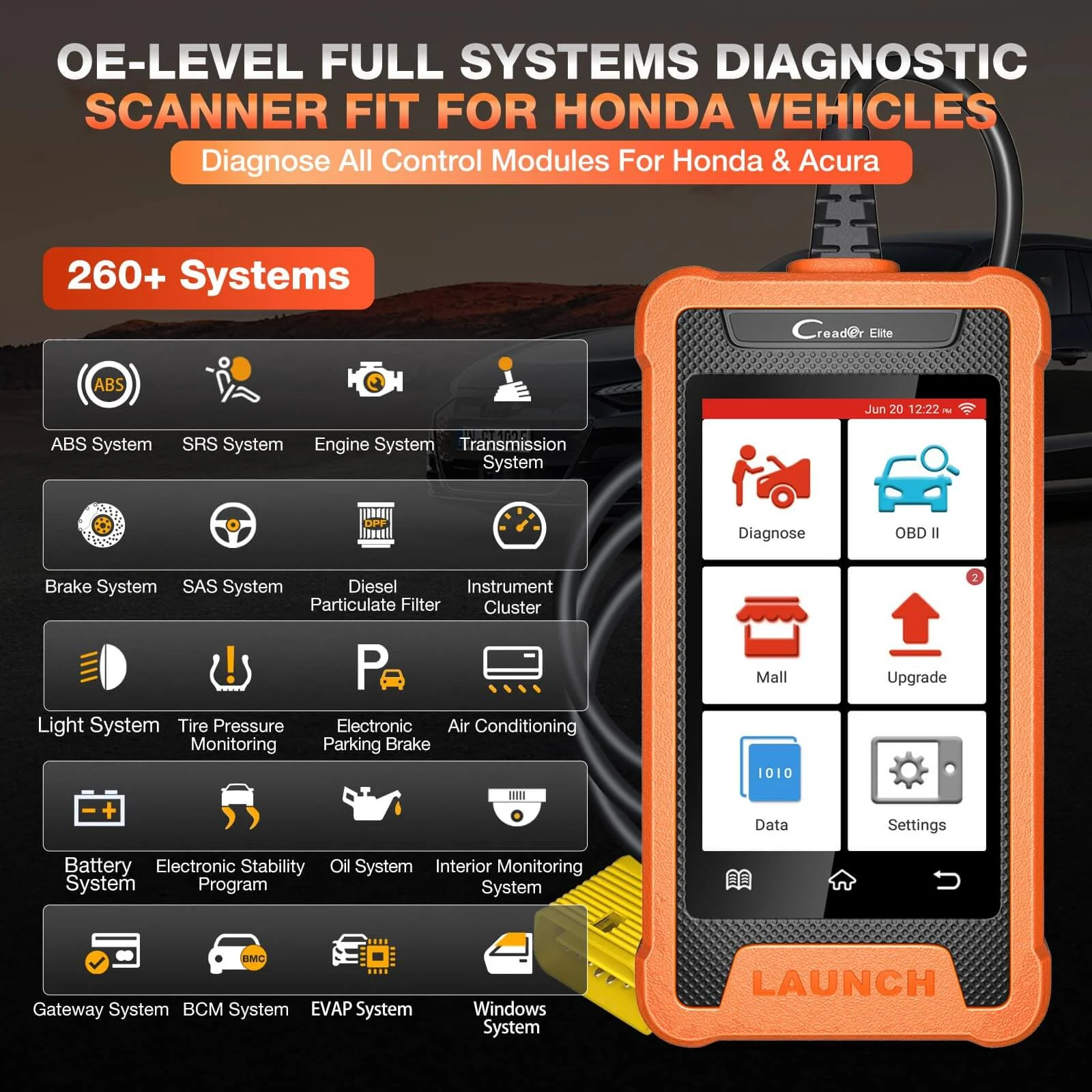 LAUNCH X431 Creader Elite For HONDA OBD2 Scanner Bi directional Diagnostic Tool Professional Code Reader(Support Acura, Dongfeng Honda, GAC Honda) - Image 2