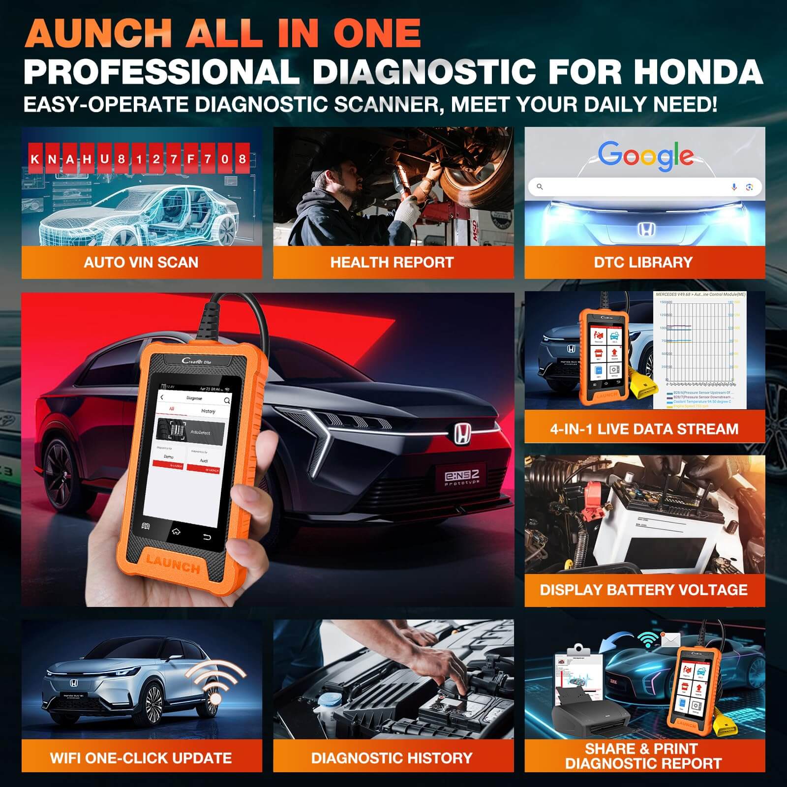 LAUNCH X431 Creader Elite For HONDA OBD2 Scanner Bi directional Diagnostic Tool Professional Code Reader(Support Acura, Dongfeng Honda, GAC Honda) - Image 4
