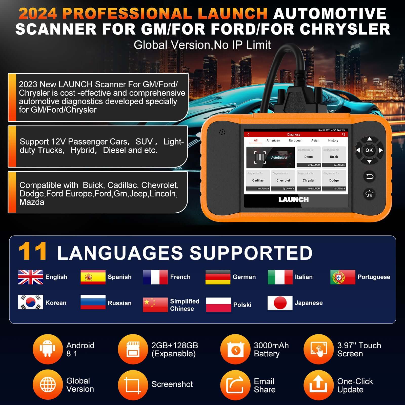 2025 LAUNCH X431 Creader Elite V2.0 for Ford/GM/Chrysler  Diagnostic Scanner  Bi Directional Scan Tool FGC Code Reader - Image 7