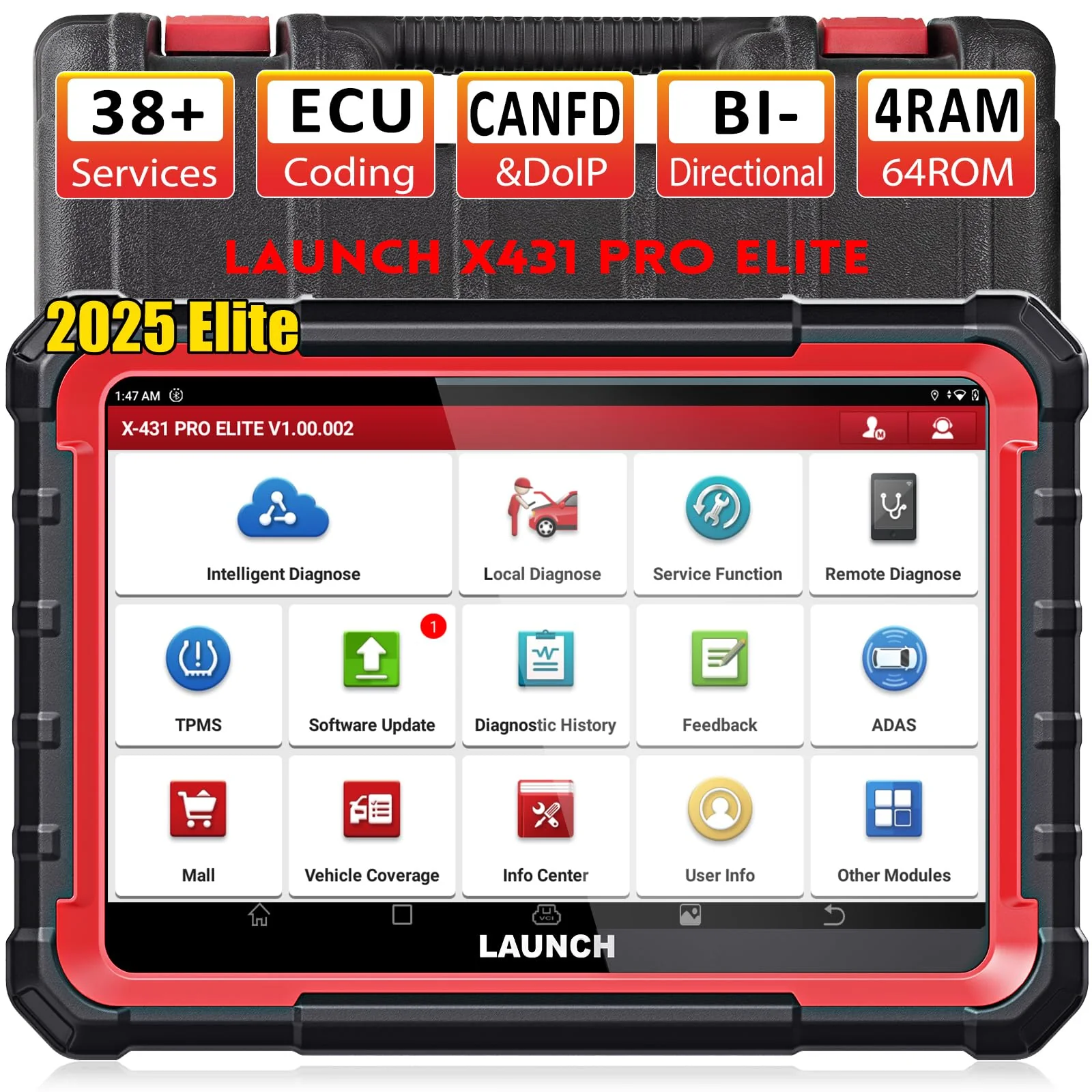2025 LAUNCH X431 PRO Elite Launch Diagnostic Tool, Bi-Directional obd2 code reader, ECU Online Coding, Full System, 37+ Resets Services, CANFD DOIP, FCA, Key Program, with 2 Years Update - Image 2