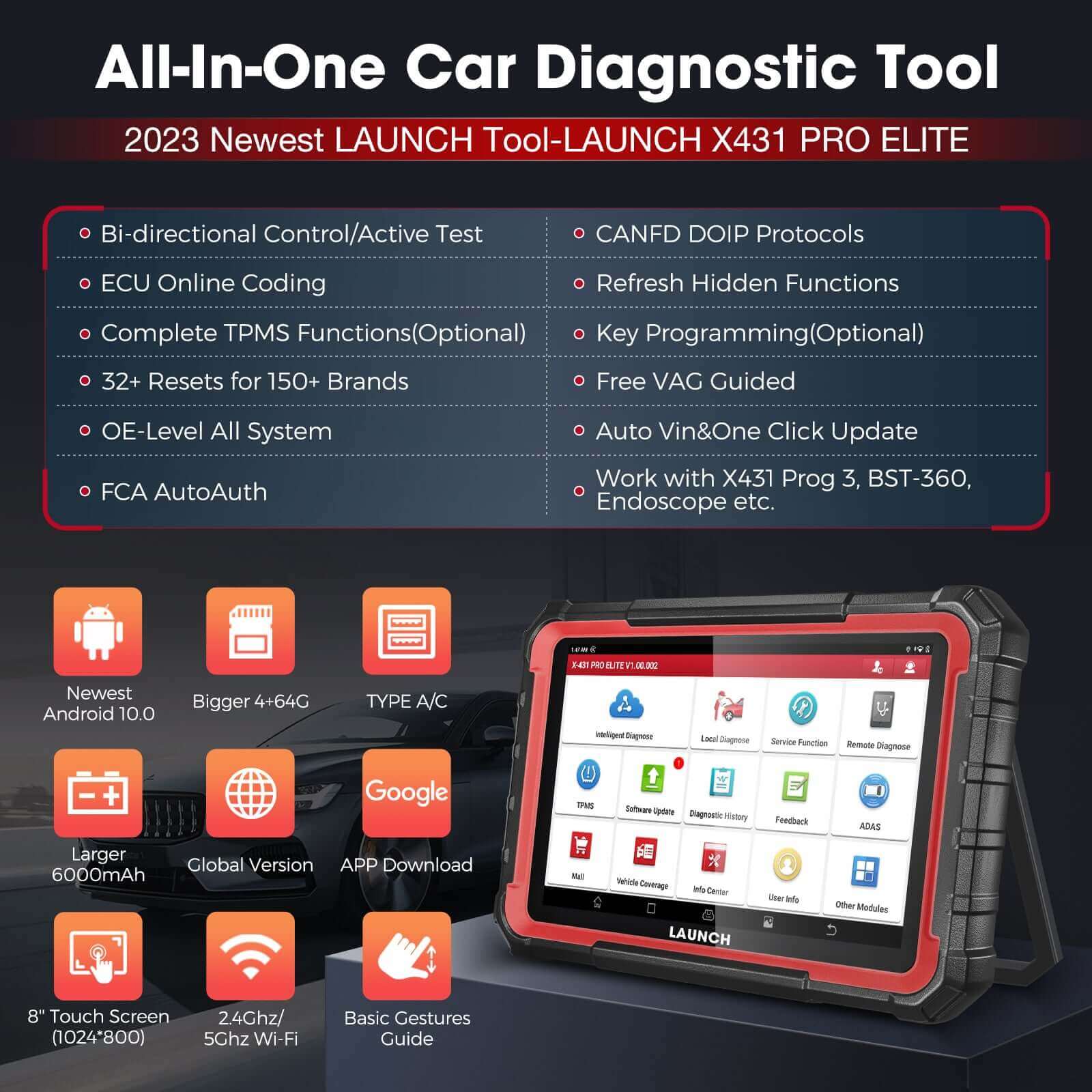 2025 LAUNCH X431 PRO Elite Launch Diagnostic Tool, Bi-Directional obd2 code reader, ECU Online Coding, Full System, 37+ Resets Services, CANFD DOIP, FCA, Key Program, with 2 Years Update - Image 4