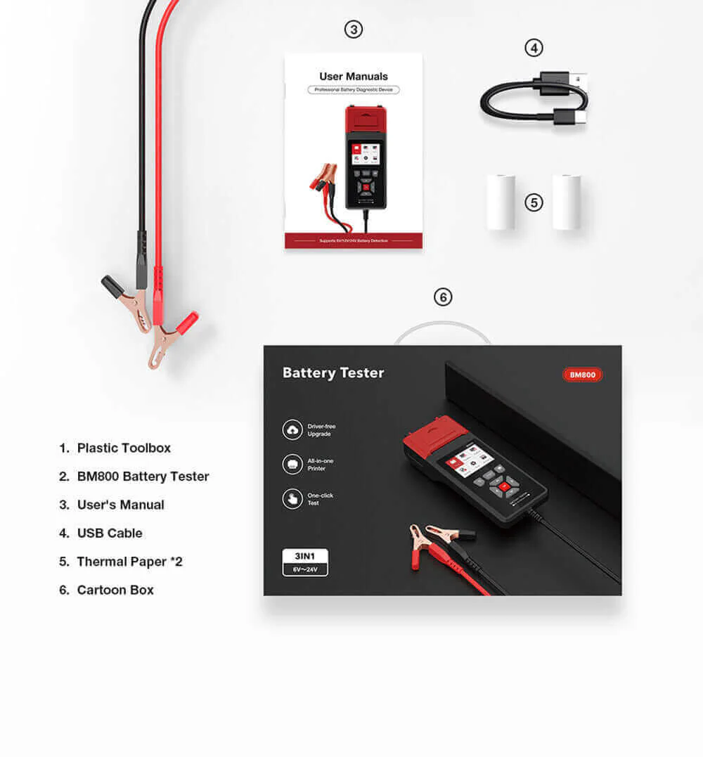 KINGBOLEN® BM800 Car Heavy Duty Truck Battery Tester 6V12V24V Cranking Charging Test With Printer - Image 8