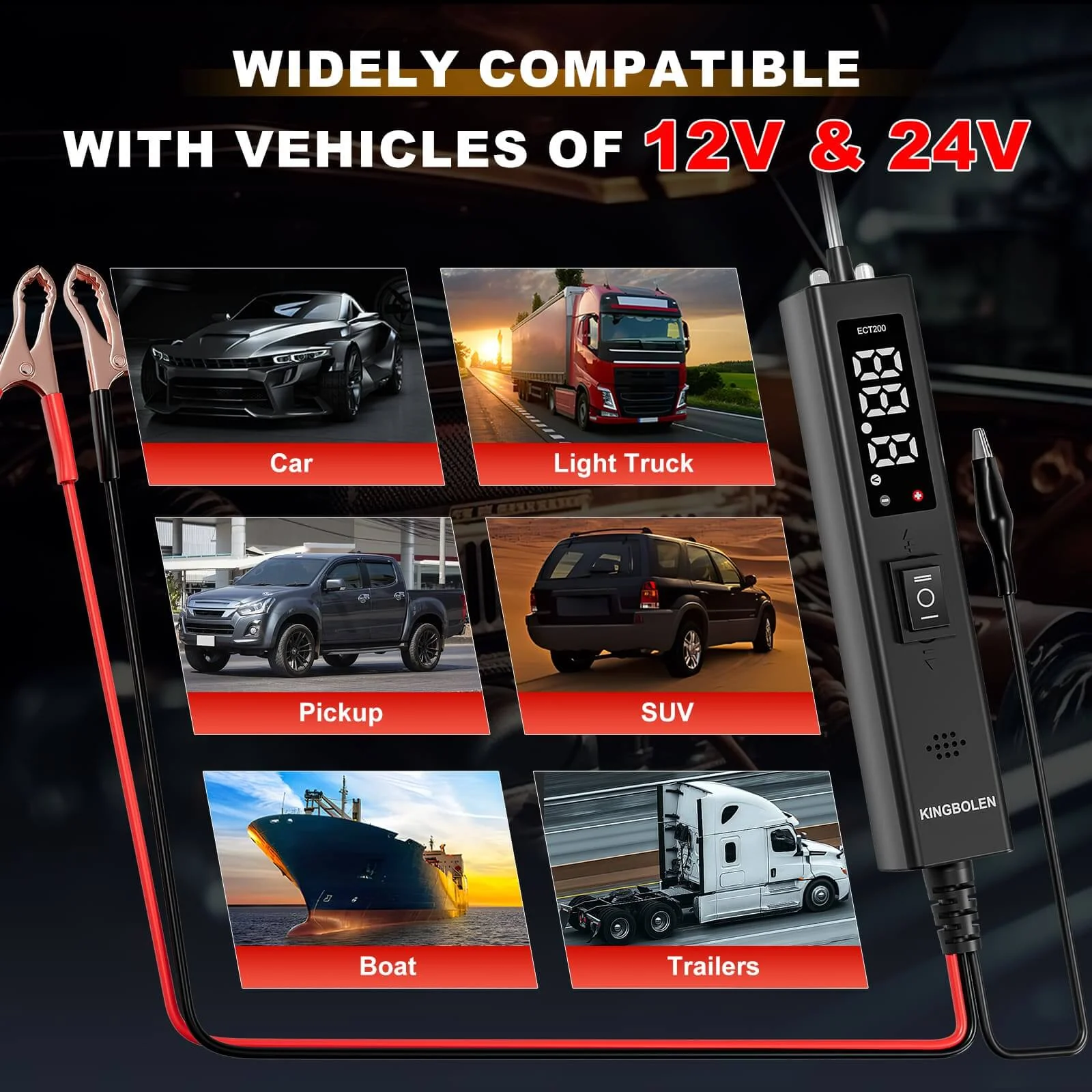 KINGBOLEN ECT200 12V&24V Car Battery Tester Maximum 8A With LED Screen Battery Analyzer - Image 10