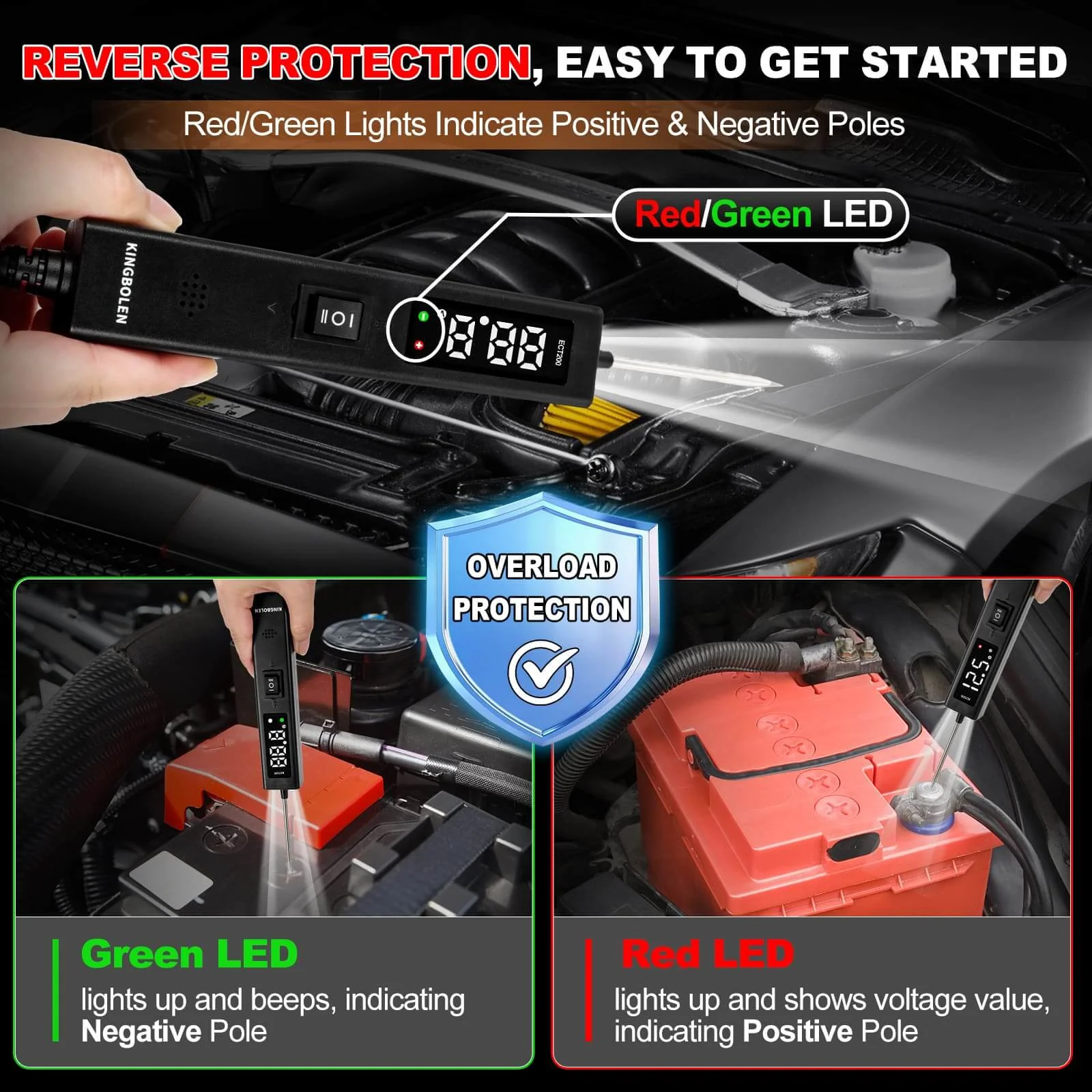KINGBOLEN ECT200 12V&24V Car Battery Tester Maximum 8A With LED Screen Battery Analyzer - Image 4
