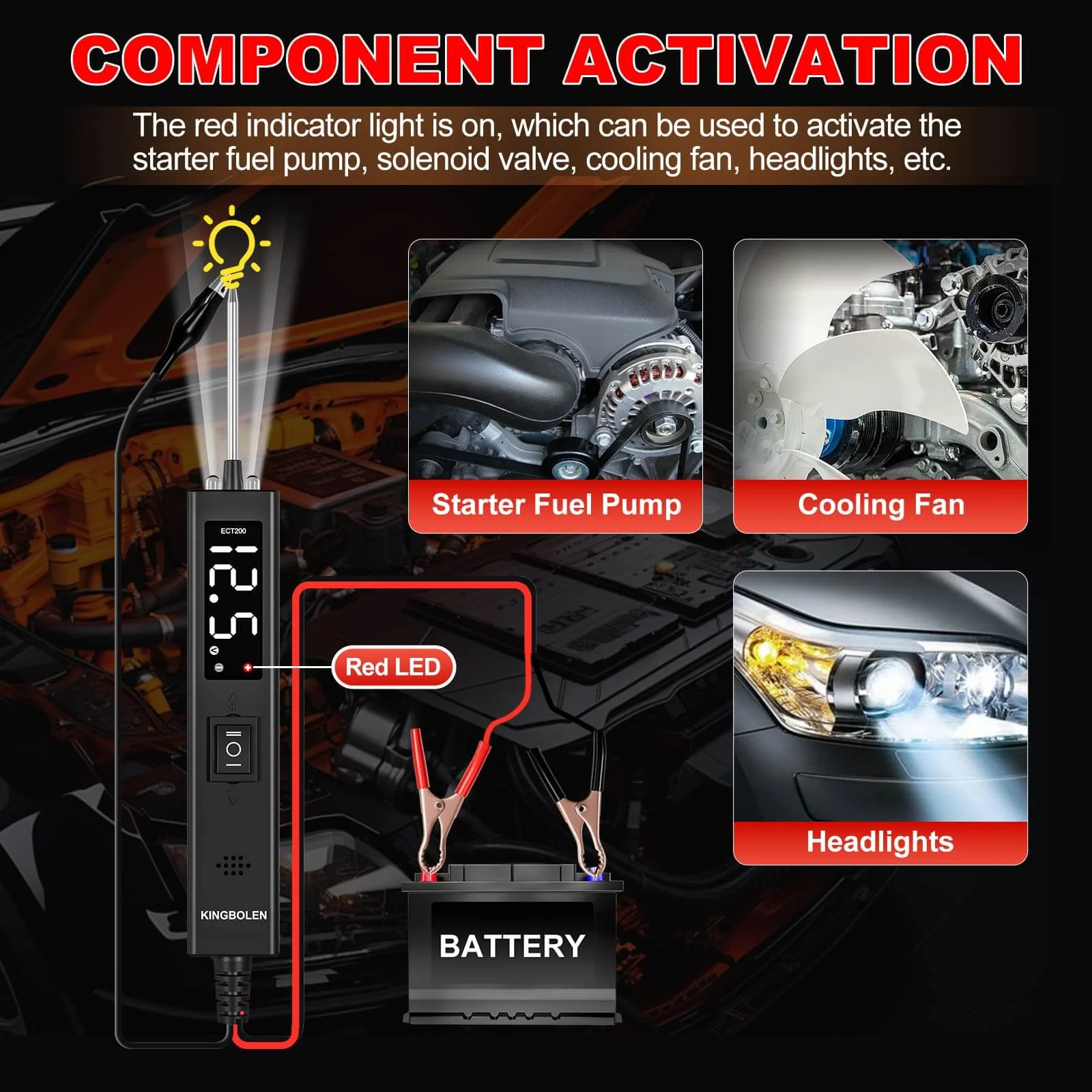 KINGBOLEN ECT200 12V&24V Car Battery Tester Maximum 8A With LED Screen Battery Analyzer - Image 5