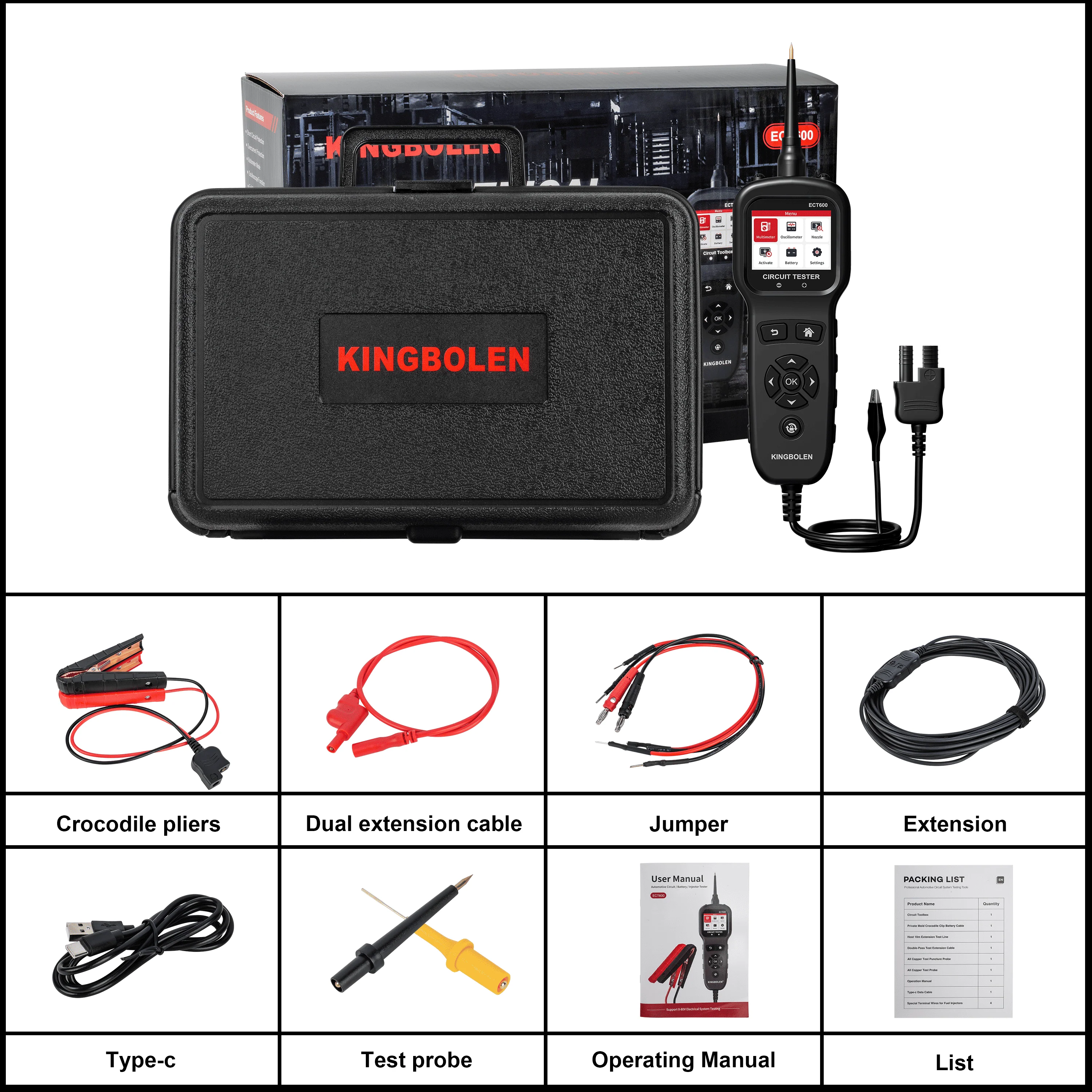 KINGBOLEN ECT600 12/24V Car Battery Tester Multi-function Battery Analyzer 0-80V DC With 10m Extension Cord - Image 11