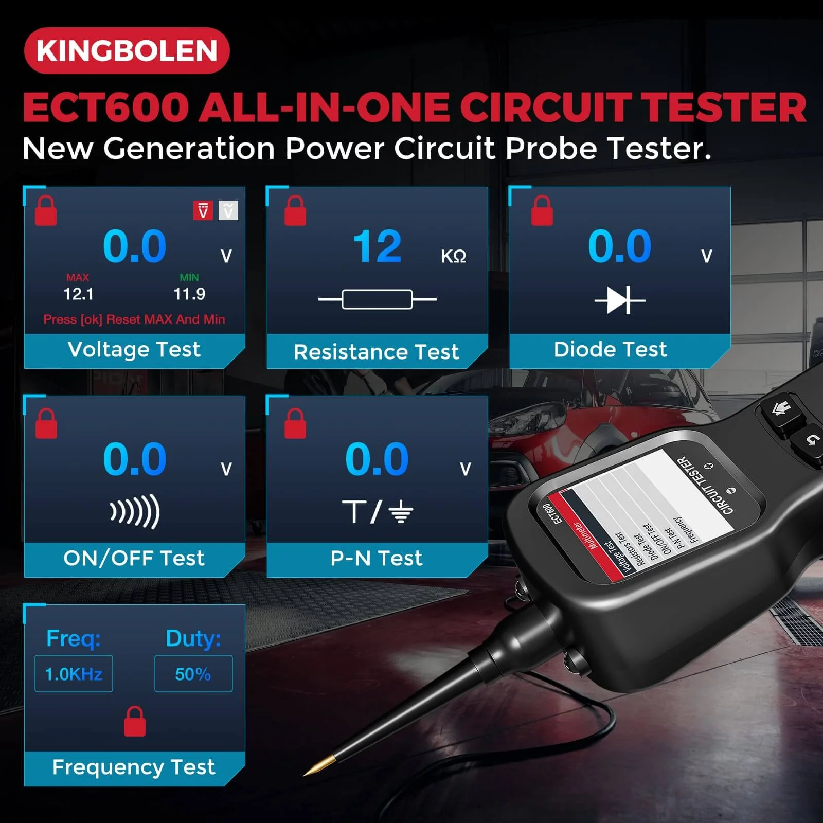 KINGBOLEN ECT600 12/24V Car Battery Tester Multi-function Battery Analyzer 0-80V DC With 10m Extension Cord - Image 4