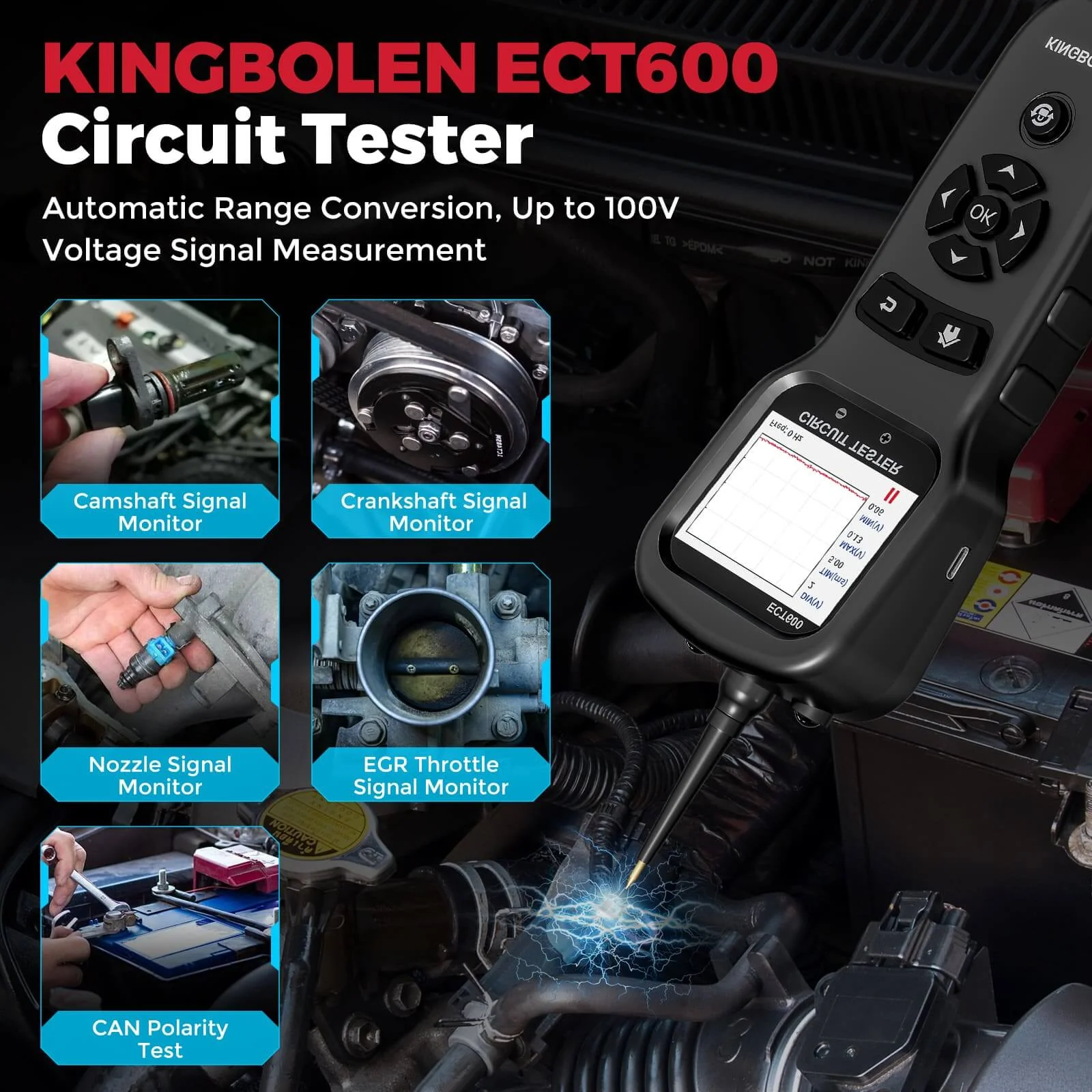 KINGBOLEN ECT600 12/24V Car Battery Tester Multi-function Battery Analyzer 0-80V DC With 10m Extension Cord - Image 5