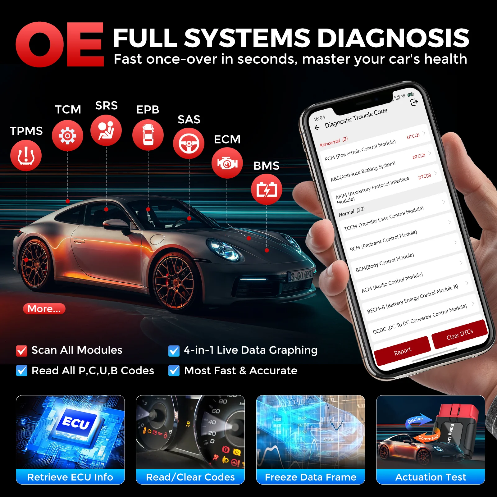KINGBOLEN Ediag Link All-System Diagnostic Tool with Bi-Directional Control & CAN FD/FCA Support - Image 4