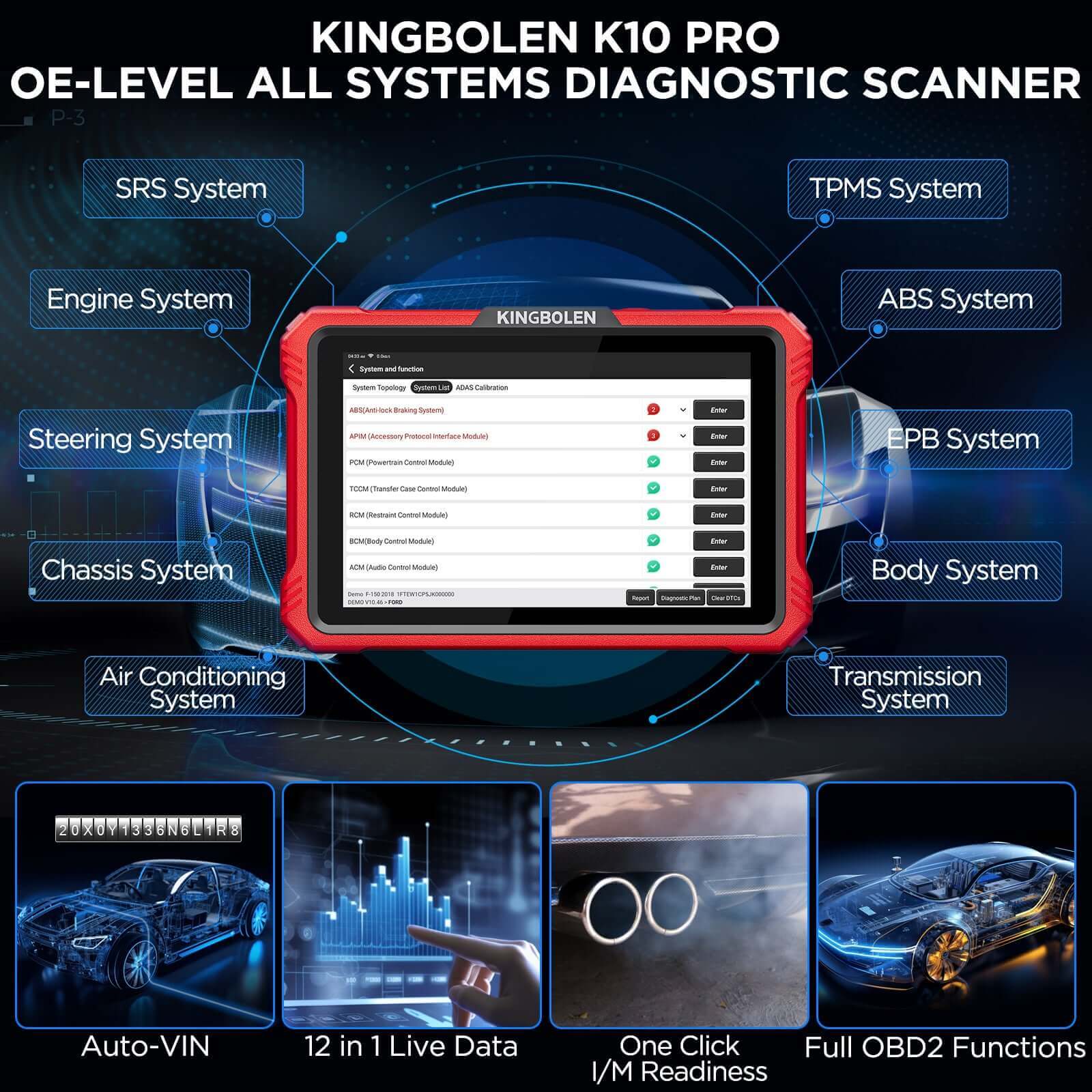 Kingbolen K10 Elite CANFD&Doip Obd2 Scanner 40+ Resets All System Car Diagnostic Tools With ECU Coding Active Test Guide Function - Image 7