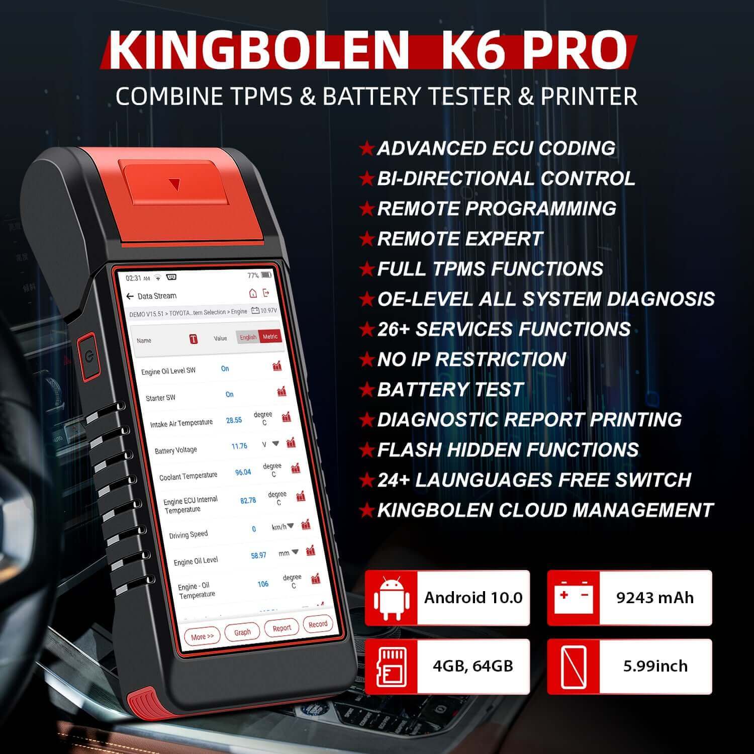 KINGBOLEN® K6 PRO All Systems Battery Tester TPMS Printer Diagnostic Scanner with 2 Years Free update K7 upgrate version - Image 10