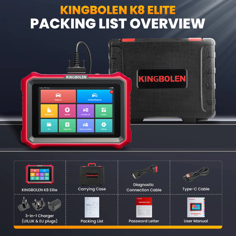 KINGBOLEN K8 Elite OBD2 Scanner Wired Version, Lifetime Free Updates, 8" Diagnostic Tool, ECU Coding, Bi-Directional Control, 34+ Reset Functions, CANFD & DOIP Supported, FCA AutoAuth - Image 7