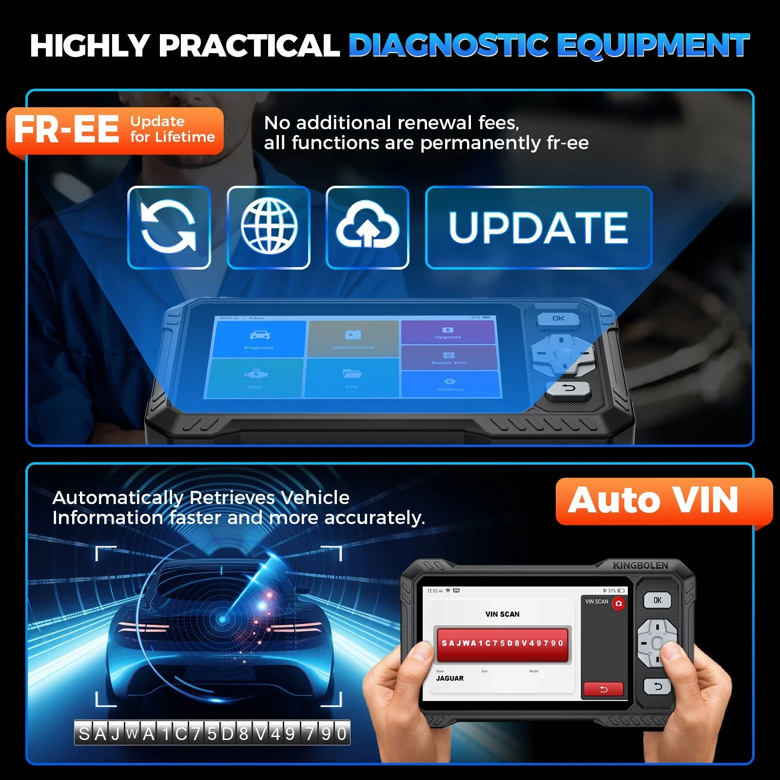 KINGBOLEN S608 Bi-Directional OBD2 Scanner with CAN FD & FCA/SGW Support for Full System Diagnostics and 9 Service Resets, Lifetime Free Update. - Image 4