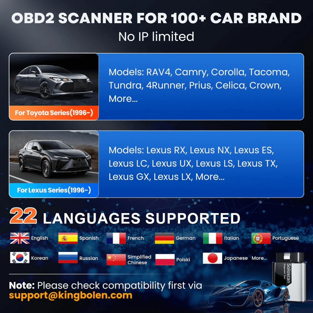 KINGBOLEN SOLOSCAN OBD2 Bluetooth Scanner for Toyota & Lexus – Lifetime Free Updates, Bi-Directional Control, ECU Coding & Full System Diagnostics - Image 9