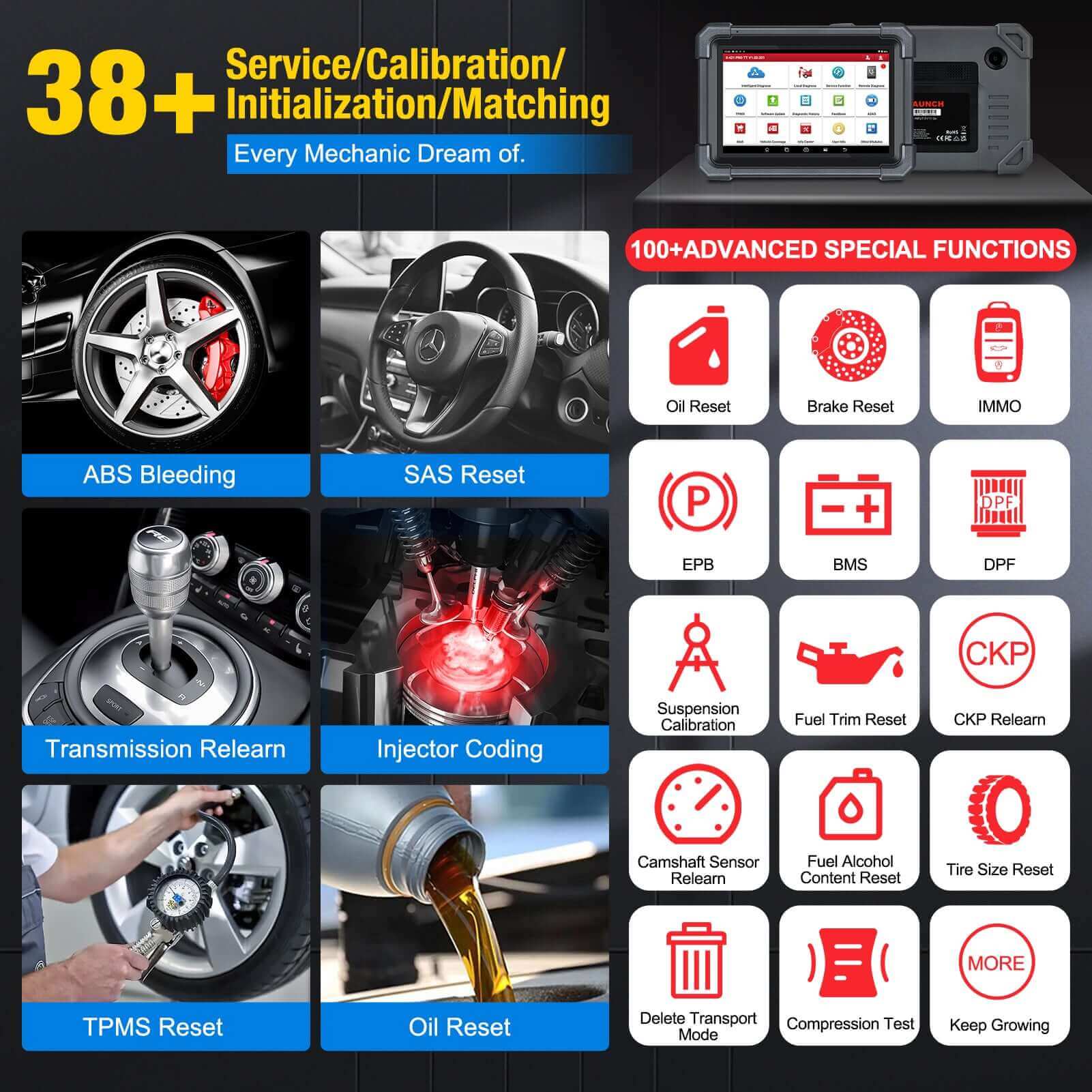 LAUNCH® X431 PRO TT Bidirectional Scan Tool with DBSCar VII Connector,37+ Reset for All Cars,ECU Online Coding,CANFD Key IMMO, - Image 3
