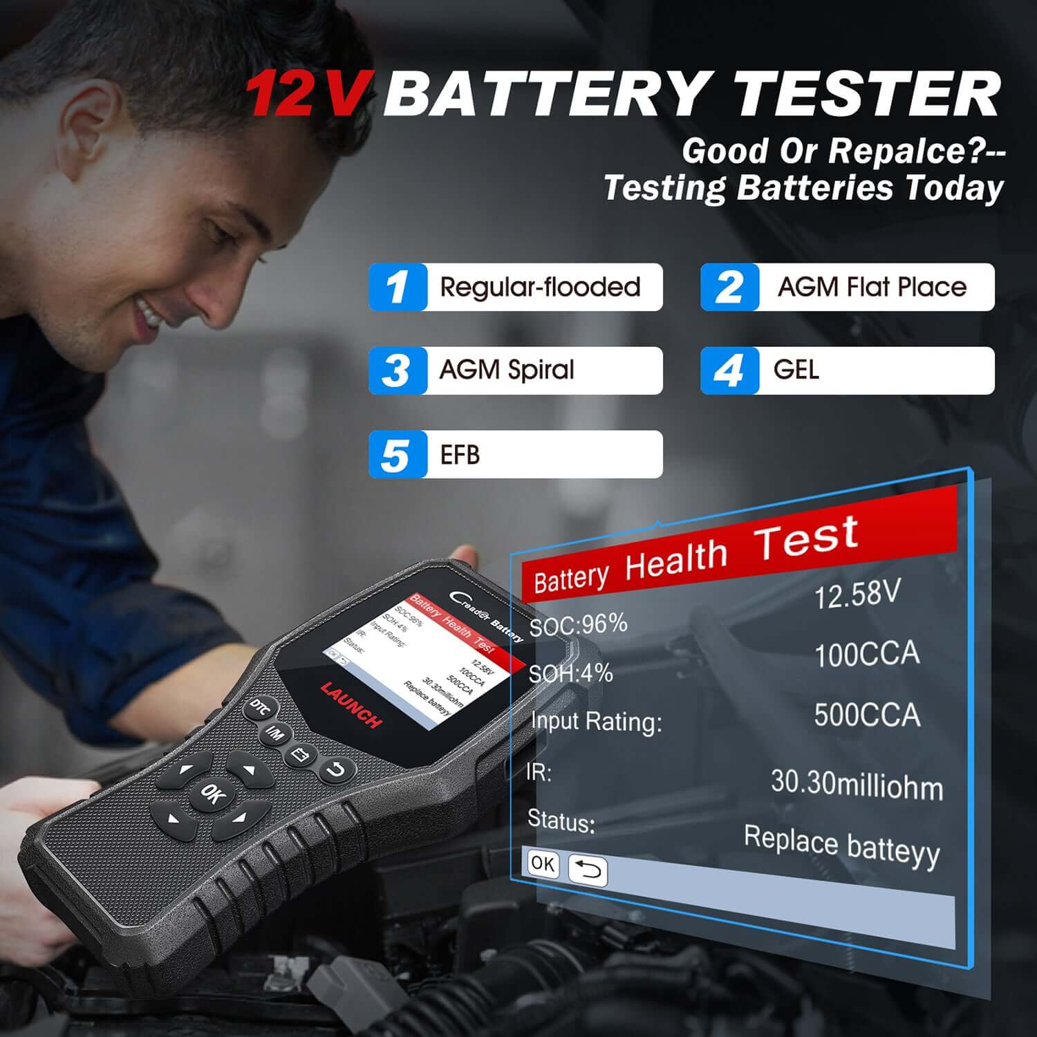LAUNCH® CRB3001 OBD2 Scanner and Battery Tester - Image 4