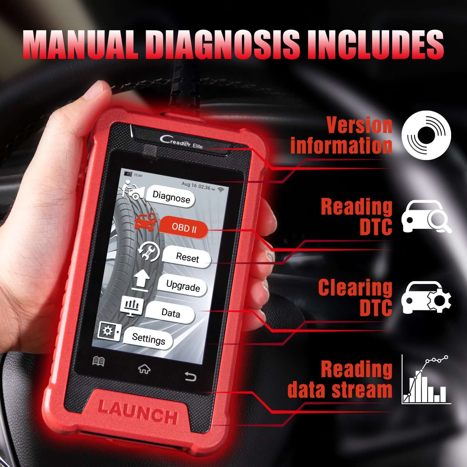LAUNCH® Creader Elite 200/202/205 ABS and SRS OBD2 Scanner - Image 3