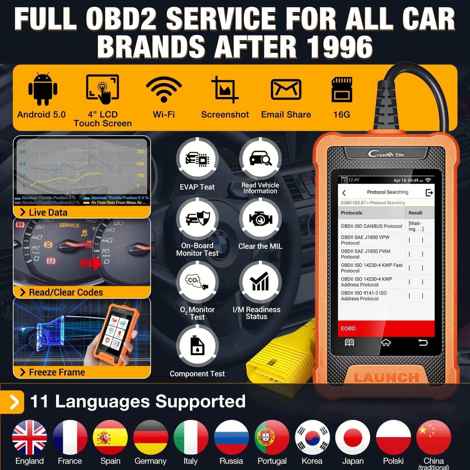 LAUNCH X431 Creader Elite For BMW Bi directional Diagnostic Tool OBD2 Scanner Diagnostic Tool ABS SRS DPF Oil Reset Code Reader(Support mini, Rolls-Royce) - Image 4