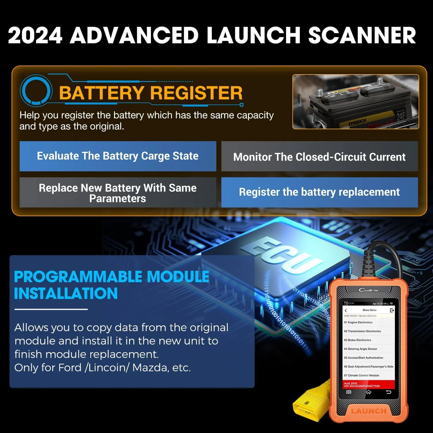 LAUNCH X431 Creader Elite For Ford Code Reader Bidirectional Diagnostic Tool Scanner(Support Lincoln, Ford China, Mazda) - Image 7