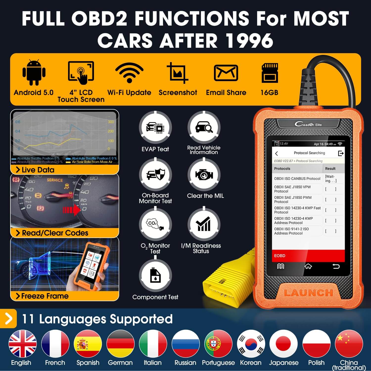 LAUNCH X431 Creader Elite For Land Rover Car OBD2 Scanner Bi directional Diagnostic Tool ALL System Code Reader(Support Land Rover, Jaguar) - Image 4