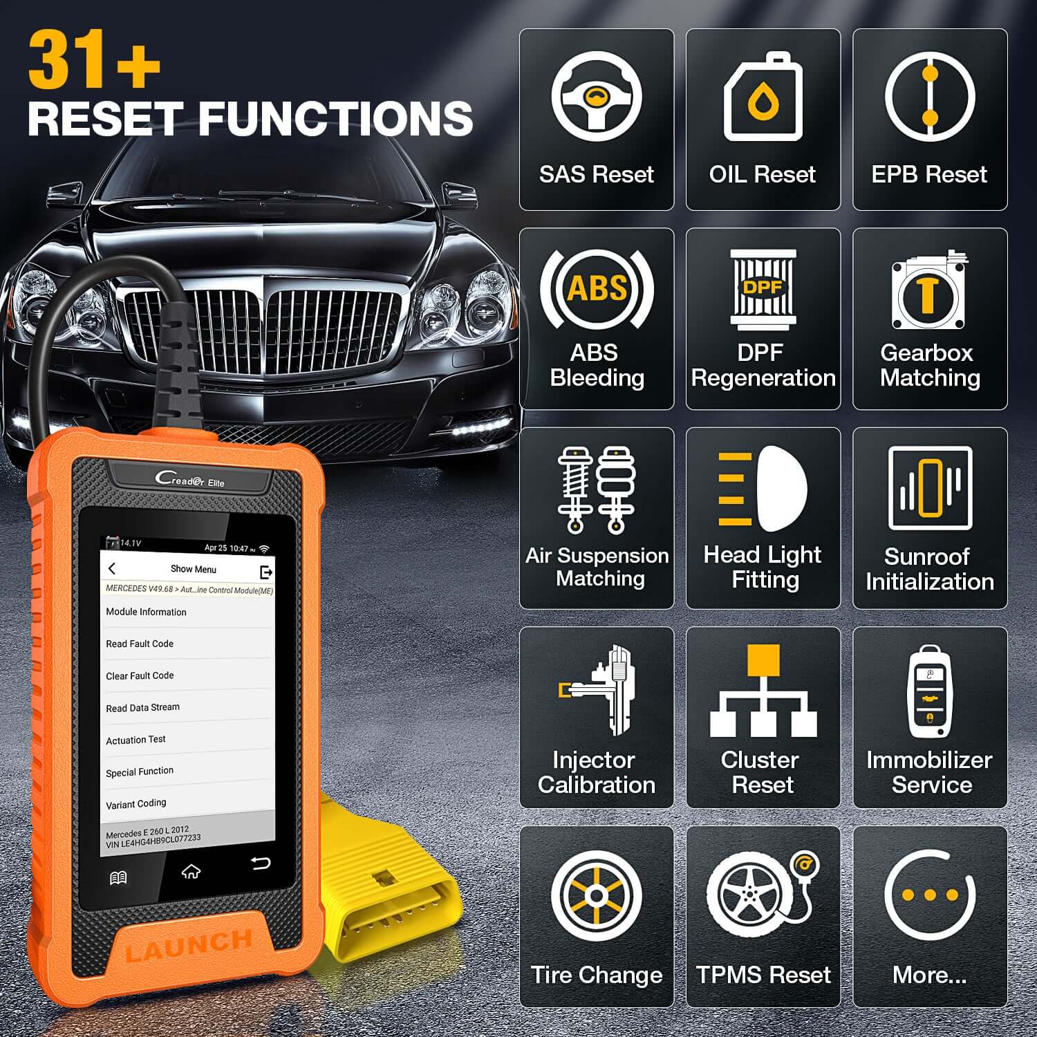 LAUNCH X431 Creader Elite for Mercedes Benz Bi directional Diagnostic Tool Full System OBD2 Code Reader(Support Mercedes-Benz, Maybach, SPRINTER) - Image 2