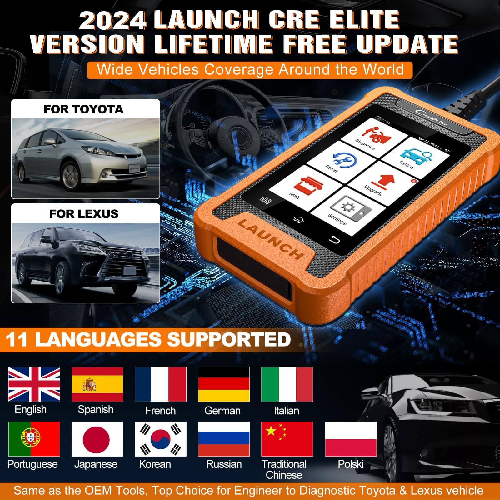 LAUNCH X431 Creader Elite for Toyota Car OBD2 Bi directional Diagnostic Scanner ALL System Code Reader (Support Lexus, Toyota China) - Image 2