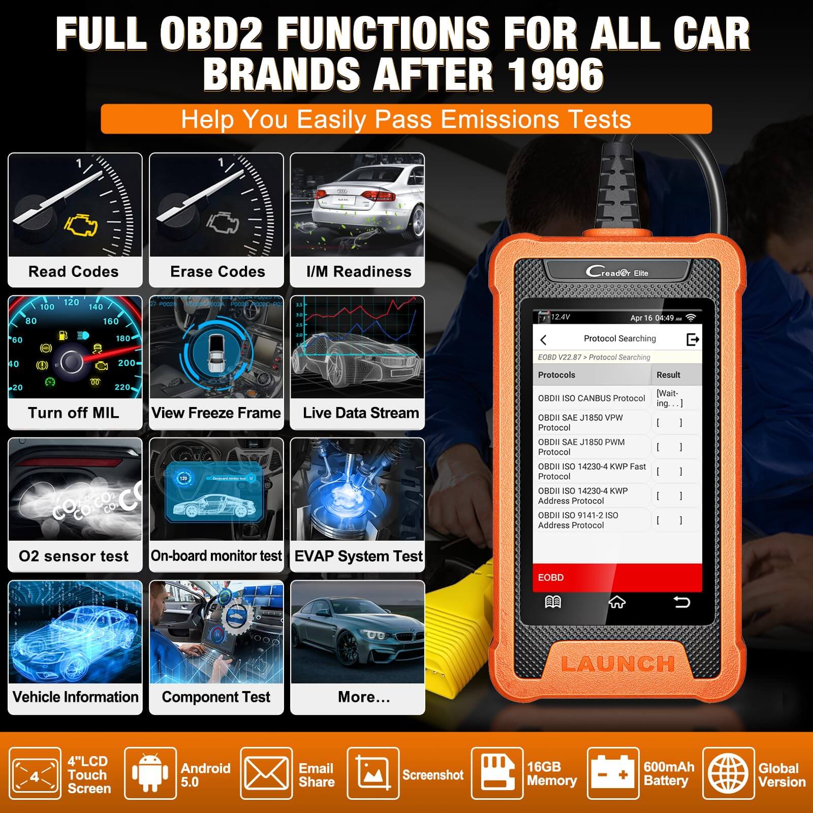 LAUNCH X431 Creader Elite for Toyota Car OBD2 Bi directional Diagnostic Scanner ALL System Code Reader (Support Lexus, Toyota China) - Image 3
