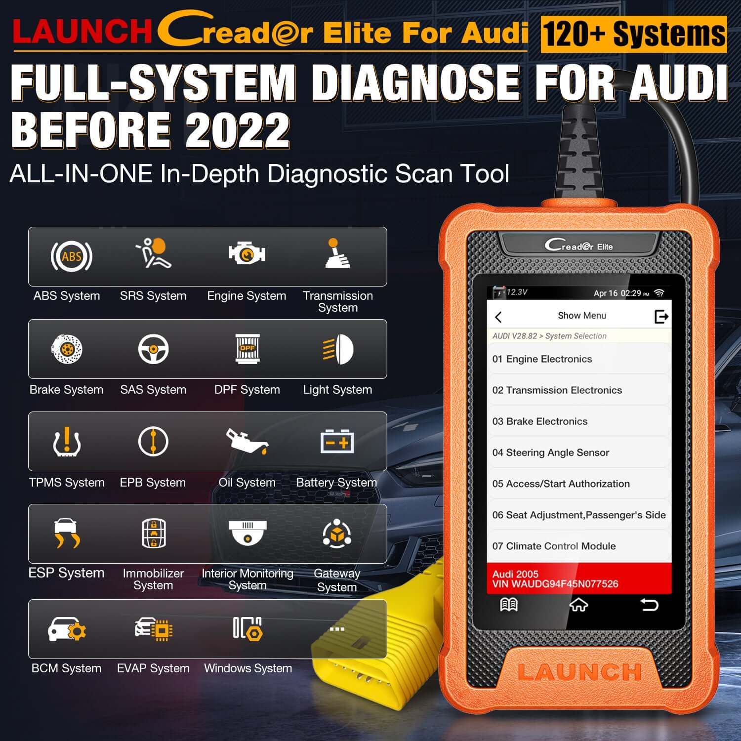 LAUNCH X431 Creader Elite For VW Audi Car Full System Bi directional Diagnostic Scanner OBD2 Code Reader(Support Volkswagen, Audi, Bentley, Skoda, Bugatti, Lamborghini, Seat) - Image 2