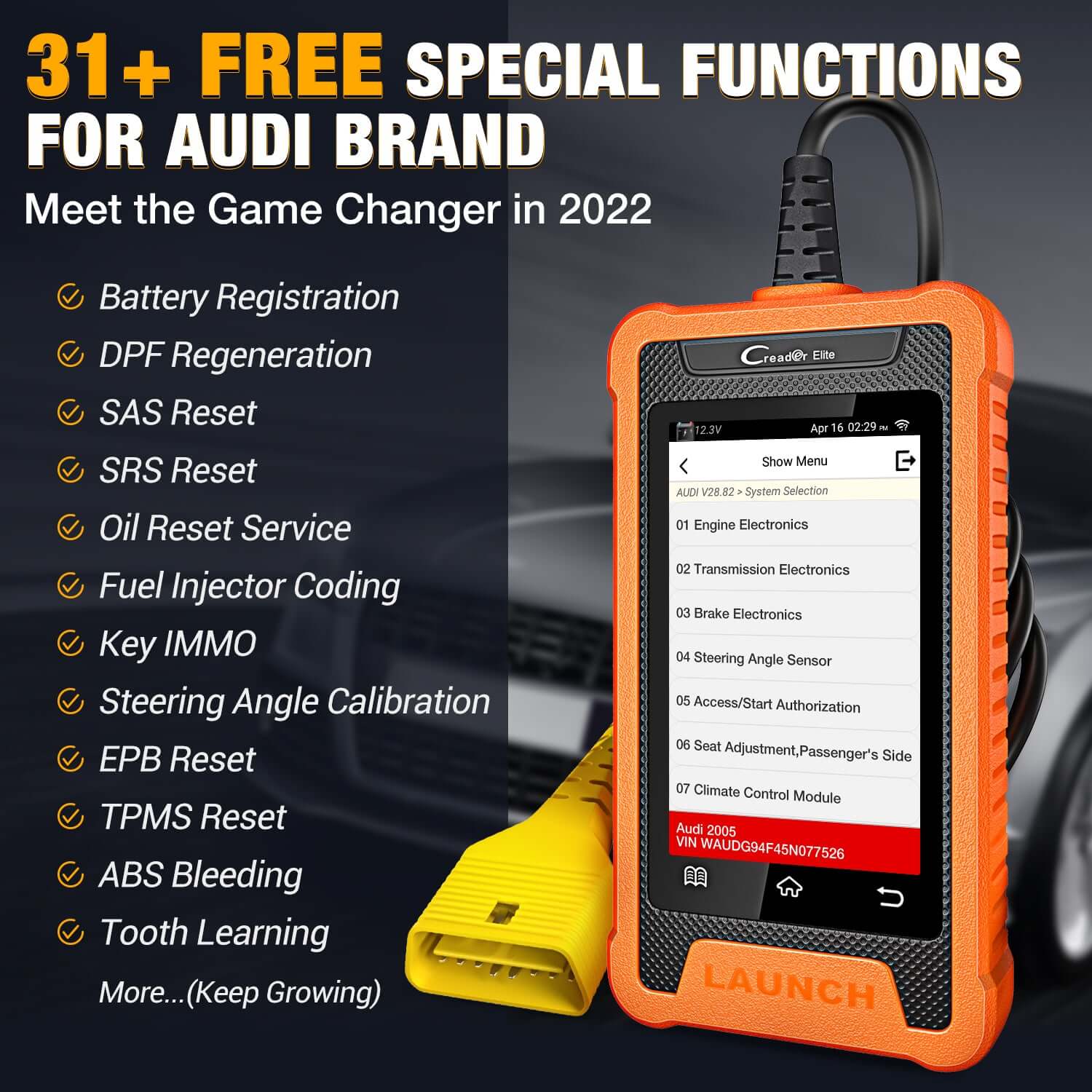 LAUNCH X431 Creader Elite For VW Audi Car Full System Bi directional Diagnostic Scanner OBD2 Code Reader(Support Volkswagen, Audi, Bentley, Skoda, Bugatti, Lamborghini, Seat) - Image 3