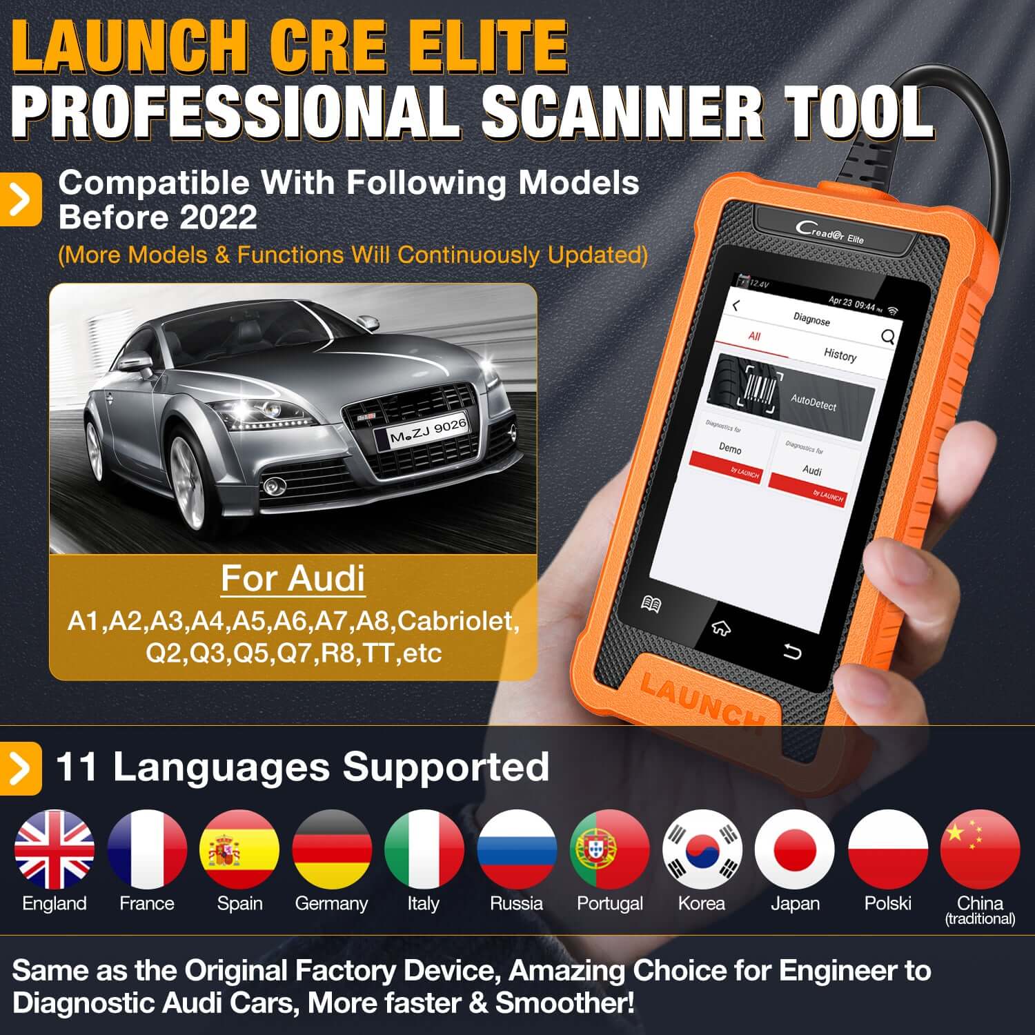 LAUNCH X431 Creader Elite For VW Audi Car Full System Bi directional Diagnostic Scanner OBD2 Code Reader(Support Volkswagen, Audi, Bentley, Skoda, Bugatti, Lamborghini, Seat) - Image 6
