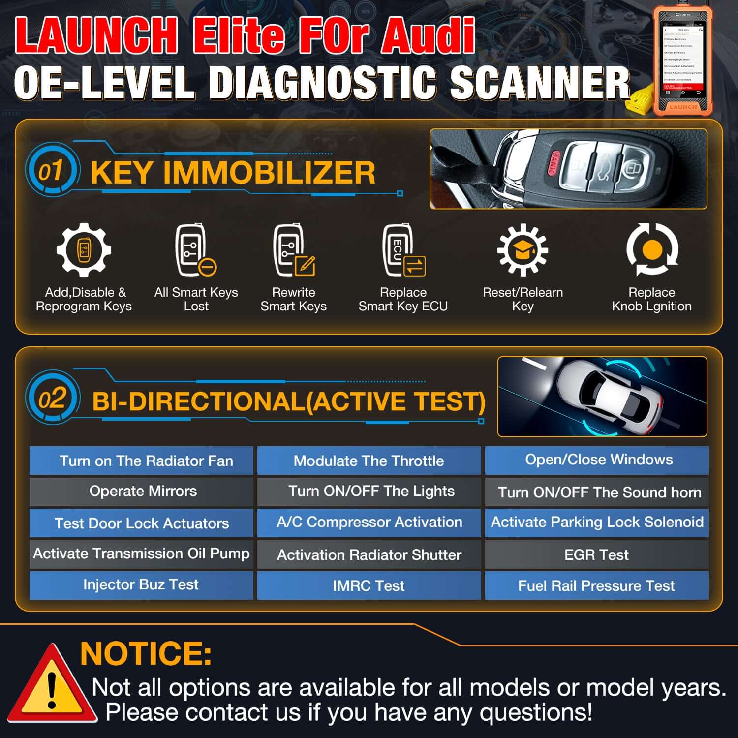 LAUNCH X431 Creader Elite For VW Audi Car Full System Bi directional Diagnostic Scanner OBD2 Code Reader(Support Volkswagen, Audi, Bentley, Skoda, Bugatti, Lamborghini, Seat) - Image 8