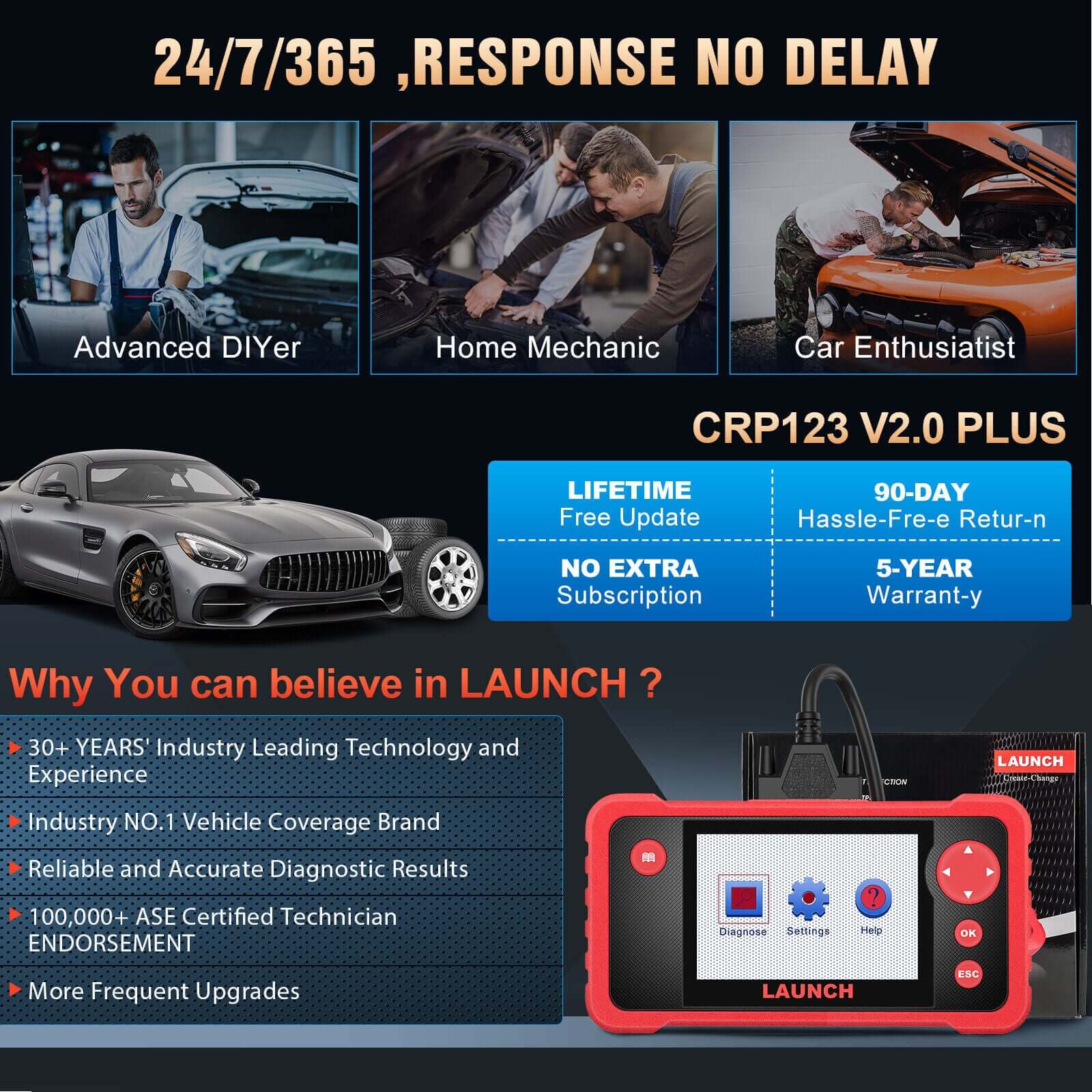 LAUNCH CRP123 V2.0 Plus OBD2 Scanner – 2025 New Diagnostic Tool for Full system diagnose with Oil Reset, Throttle & SAS Relearn, Lifetime Free Updates - Image 4