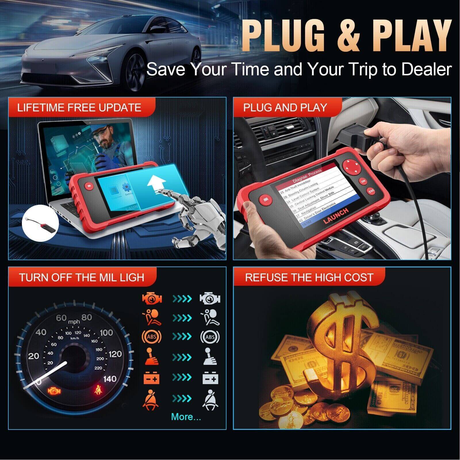 2025 LAUNCH CRP123 V2.0 Elite OBD2 Scanner – Engine/ABS/SRS/Transmission Diagnostic Tool, Airbag Code Reader with 3 Reset Functions: Oil, Throttle Relearn, SAS, Lifetime Free Updates - Image 12