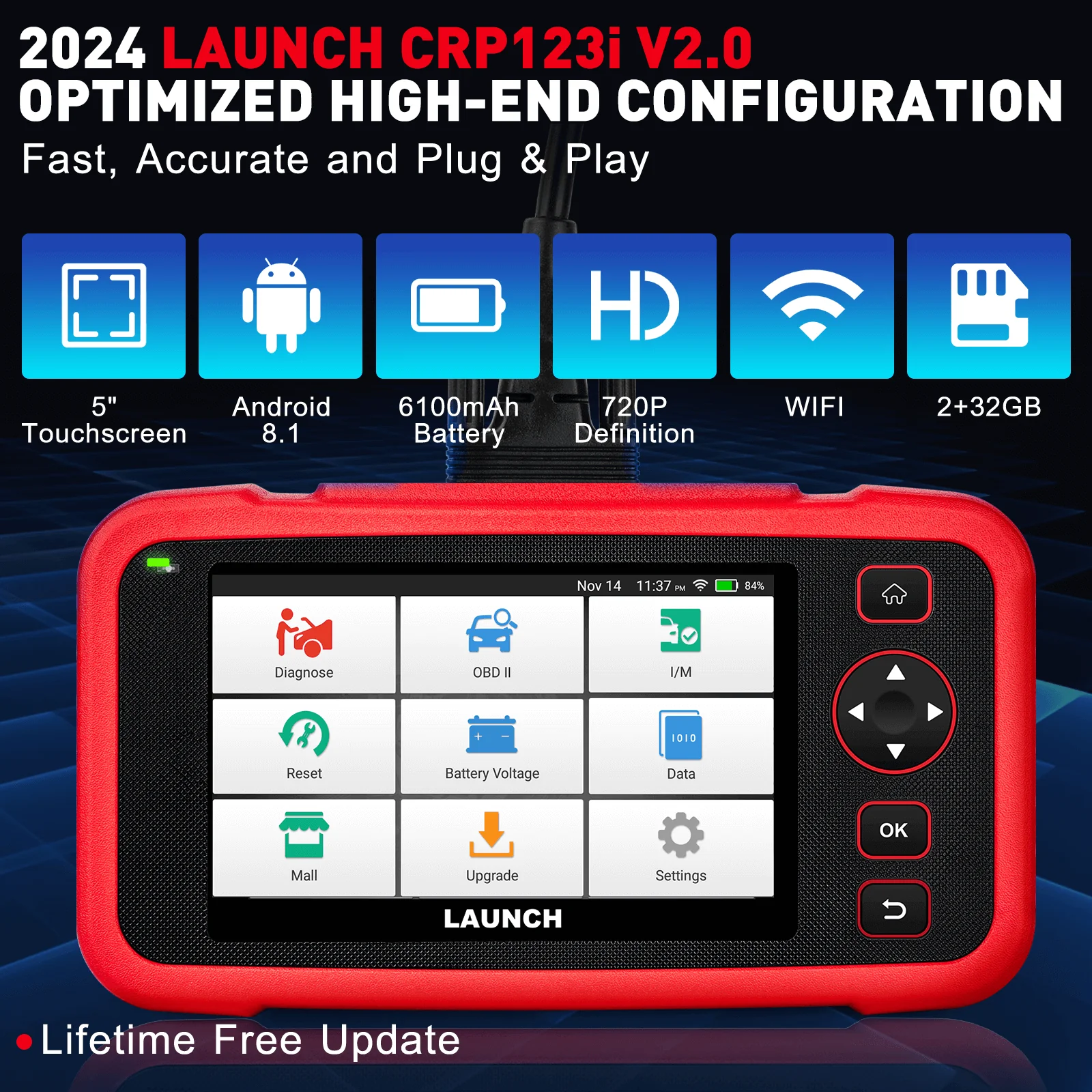 LAUNCH CRP123i V2.0 Elite OBD2 Scanner – Engine/ABS/SRS/Transmission Diagnostic Tool with 7 Reset Functions, Battery Test, FCA SGW, Free Lifetime Updates - Image 3