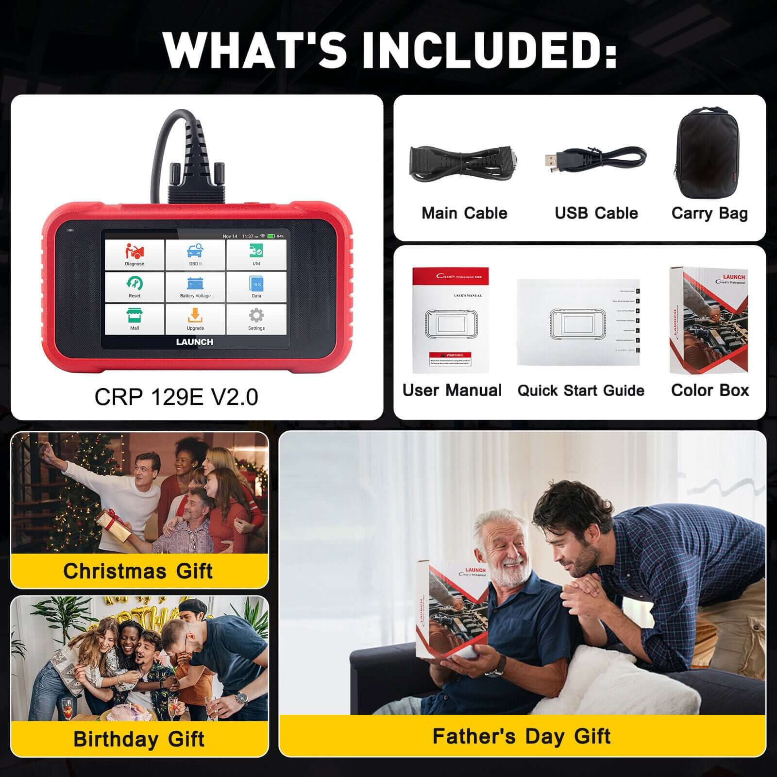 2025 LAUNCH CRP129E V2.0 Elite OBD2 Scanner – Engine/ABS/SRS/Transmission Code Reader, 12 Resets incl. Injector Coding, ABS Bleed, Oil/EPB/TPMS, FCA AutoAuth, Auto VIN, Free Lifetime Updates - Image 5