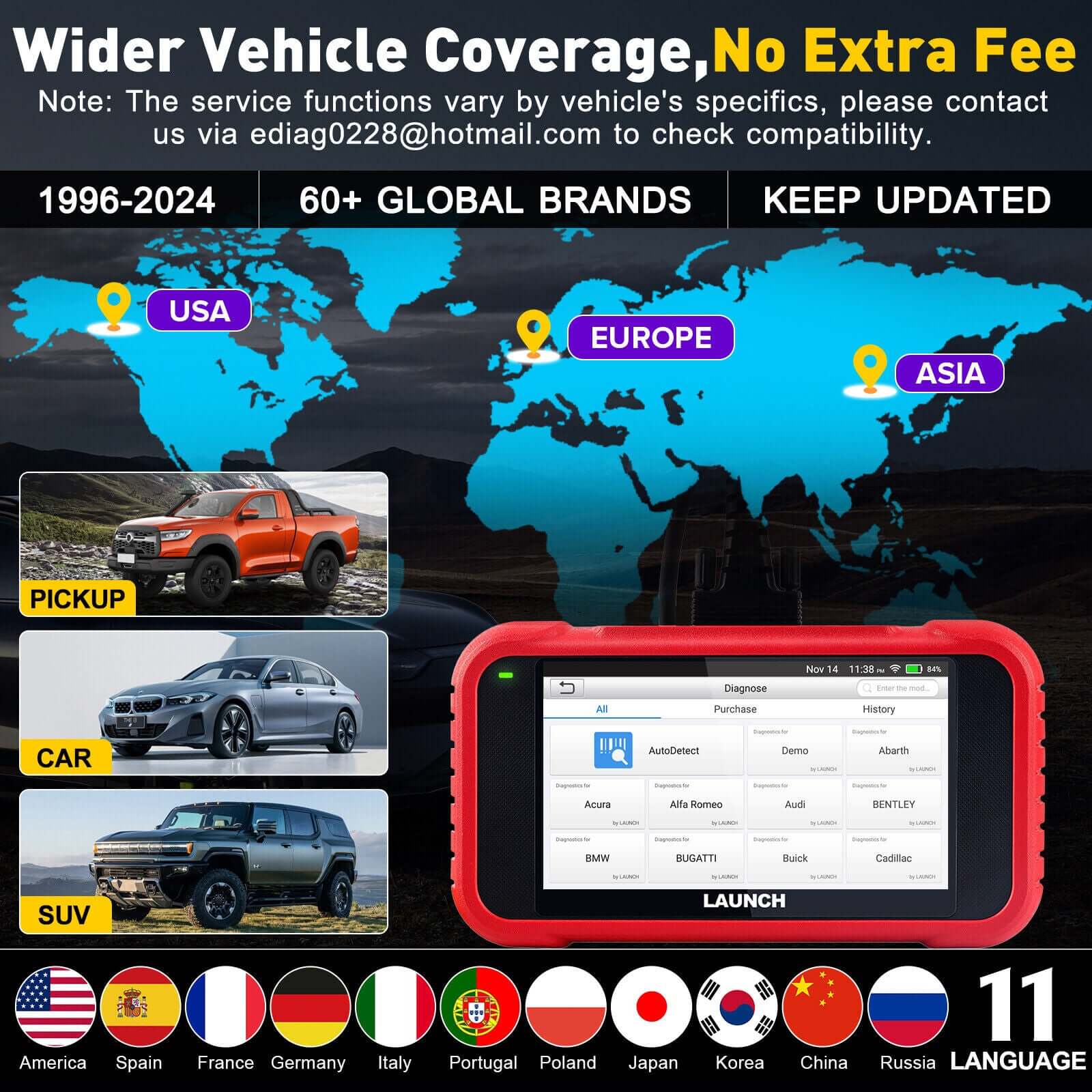 2025 LAUNCH CRP129E V2.0 Elite OBD2 Scanner – Engine/ABS/SRS/Transmission Code Reader, 12 Resets incl. Injector Coding, ABS Bleed, Oil/EPB/TPMS, FCA AutoAuth, Auto VIN, Free Lifetime Updates - Image 8