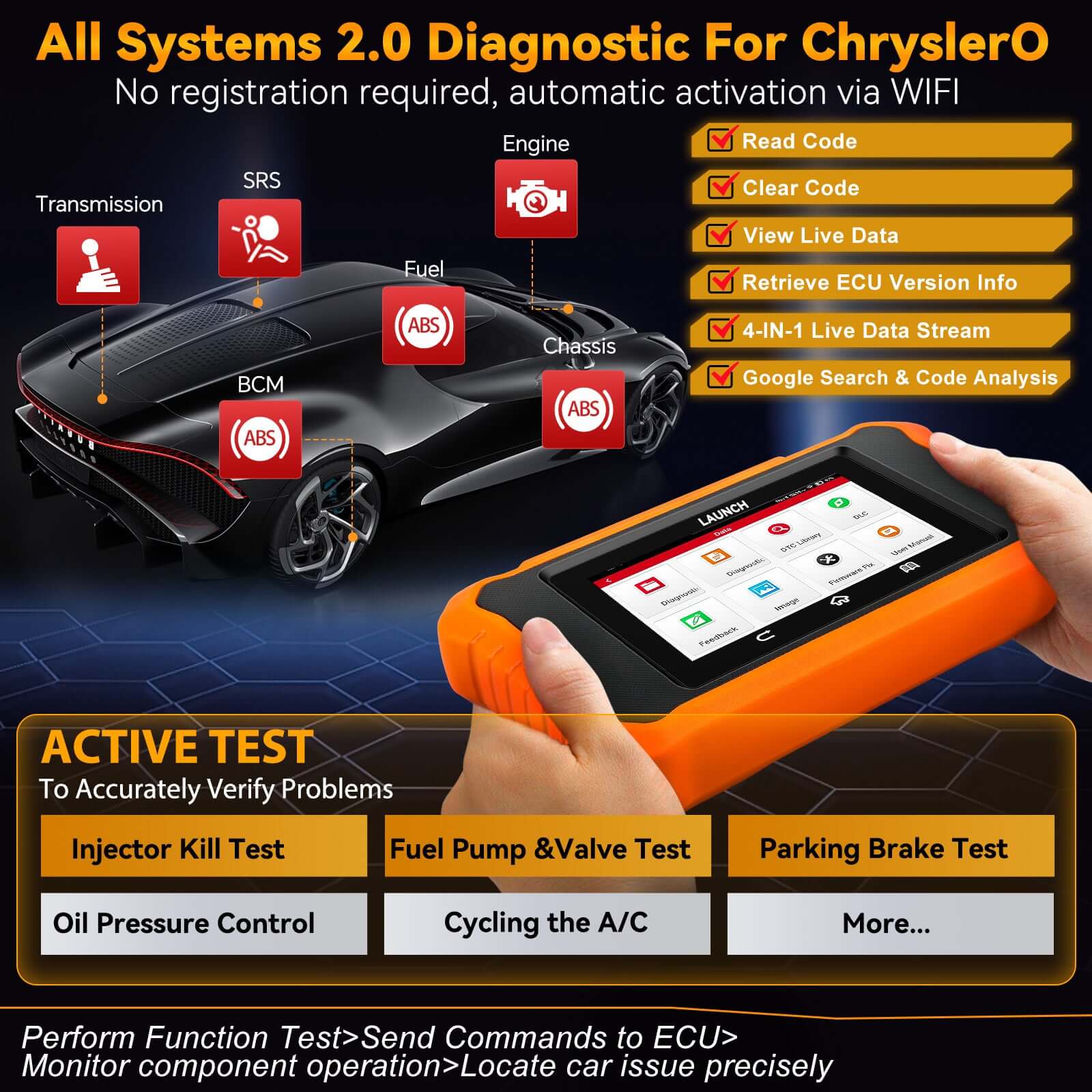 LAUNCH X431 Creader Elite 2.0 for CHRYSLER Bi directional Diagnostic Tool (Support Chrysler/Dodge/Jeep) - Image 3