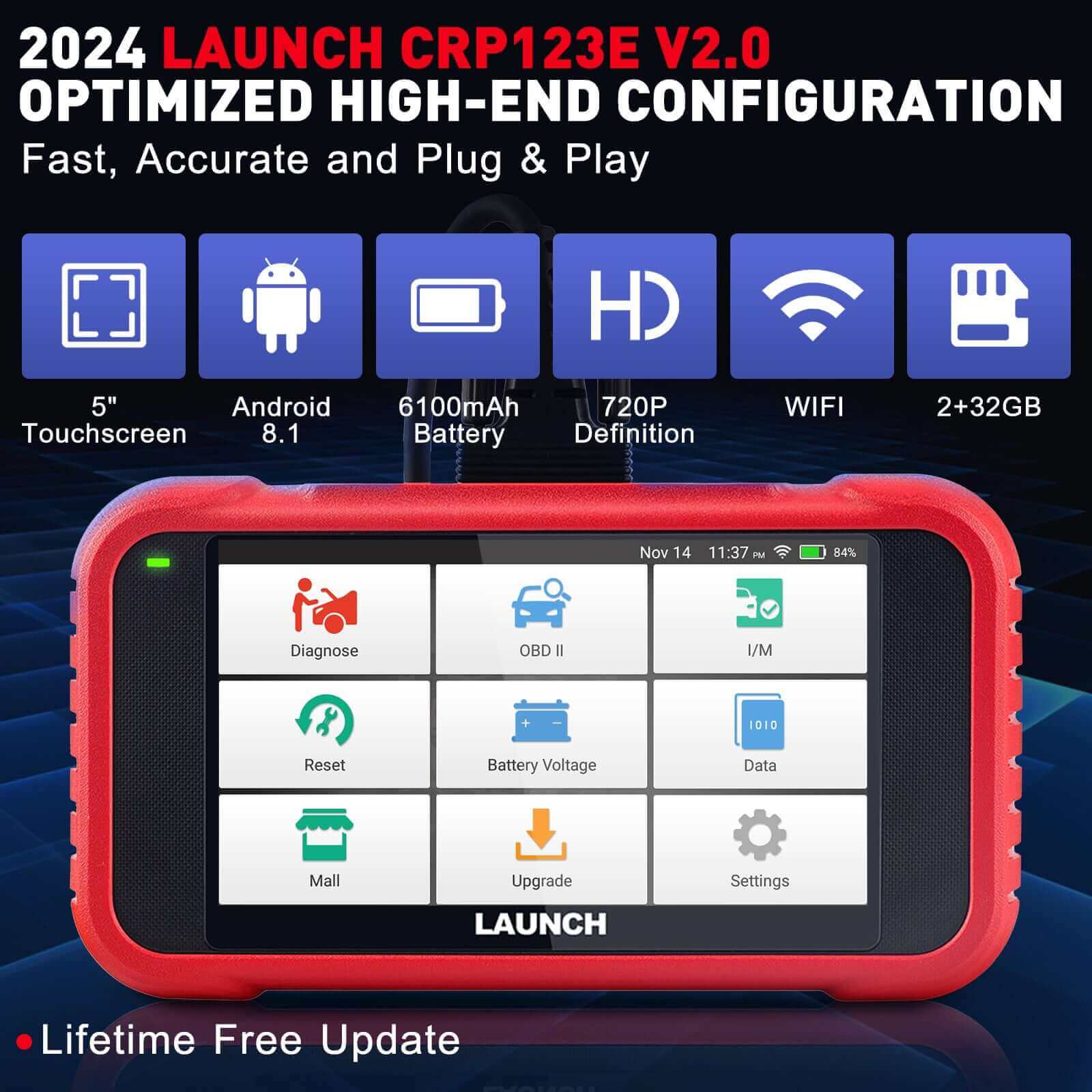 Upgraded LAUNCH CRP123E V2.0 OBD2 Scanner – Diagnostic Tool for Engine, ABS, SRS, Transmission with 7 Reset Functions: Oil, Throttle, SAS, BMS, EPB, DPF, ABS Bleeding, Battery Test, FCA SGW, Lifetime Free Updates - Image 8