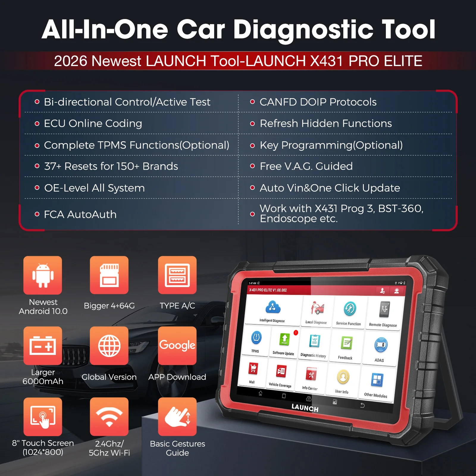 LAUNCH X431 PRO Elite ECU Coding and Bidirectional OBD2 Scanner CAN FD DOIP support - Image 3