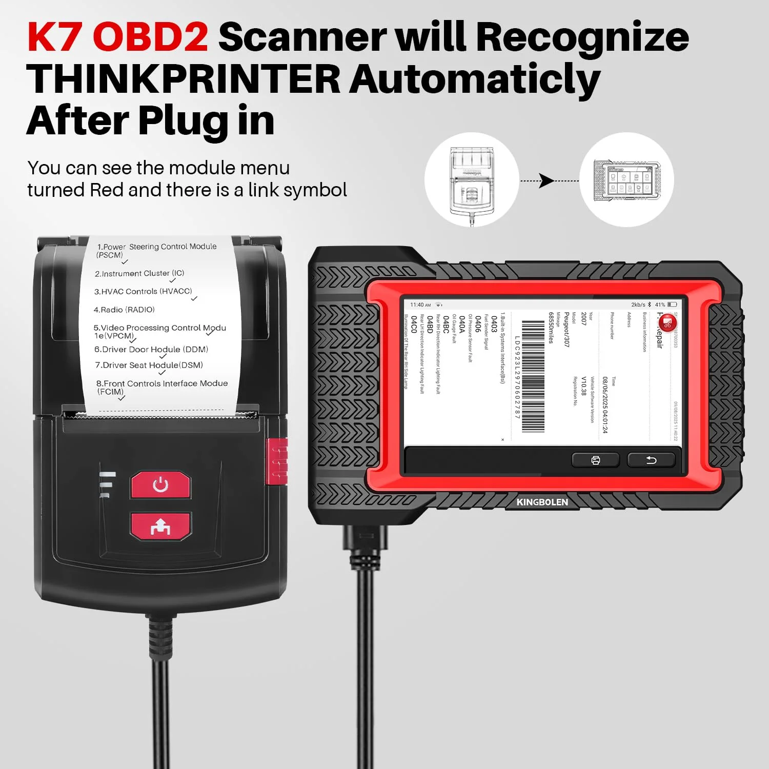 Thinkcar USB Printer for Thinktool & Kingbolen Tablet OBD2 Scanner – Plug and Play Diagnostic Report Printer with 1 Roll of Paper - Image 3