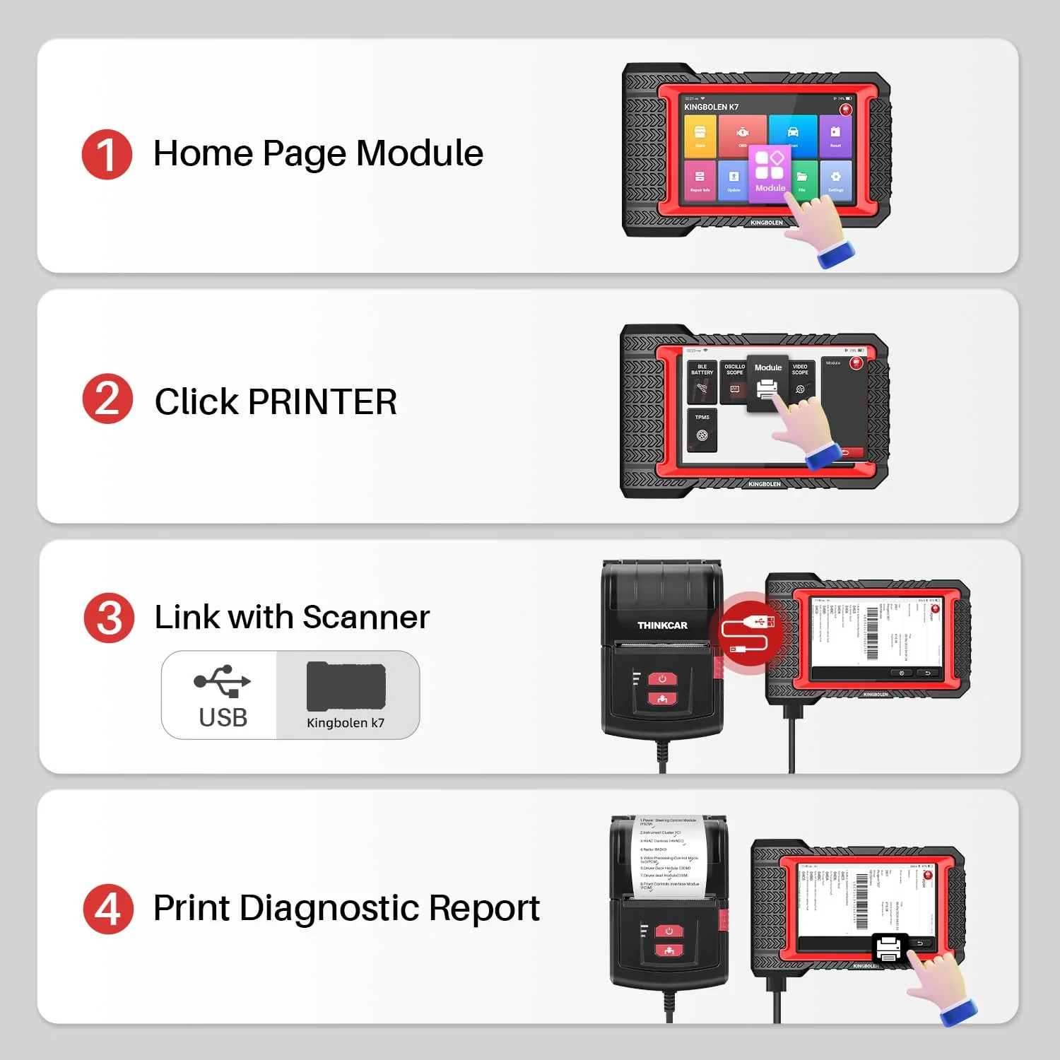 Thinkcar USB Printer for Thinktool & Kingbolen Tablet OBD2 Scanner – Plug and Play Diagnostic Report Printer with 1 Roll of Paper - Image 4